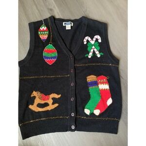 Bryn Connelly Womens Christmas M Vest Ornament Stocking Rocking Horse Candy Cane